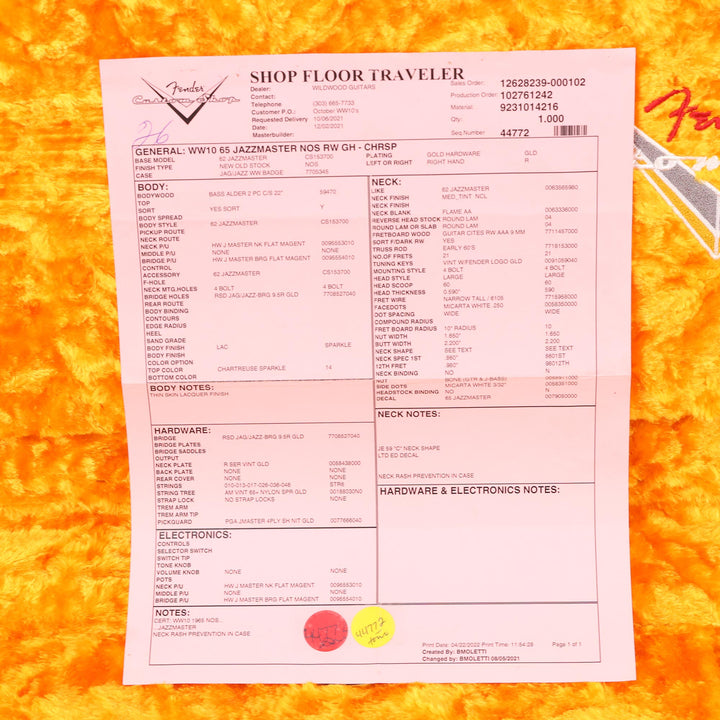 Fender Custom Shop 1965 Jazzmaster Chartreuse Sparkle 2021