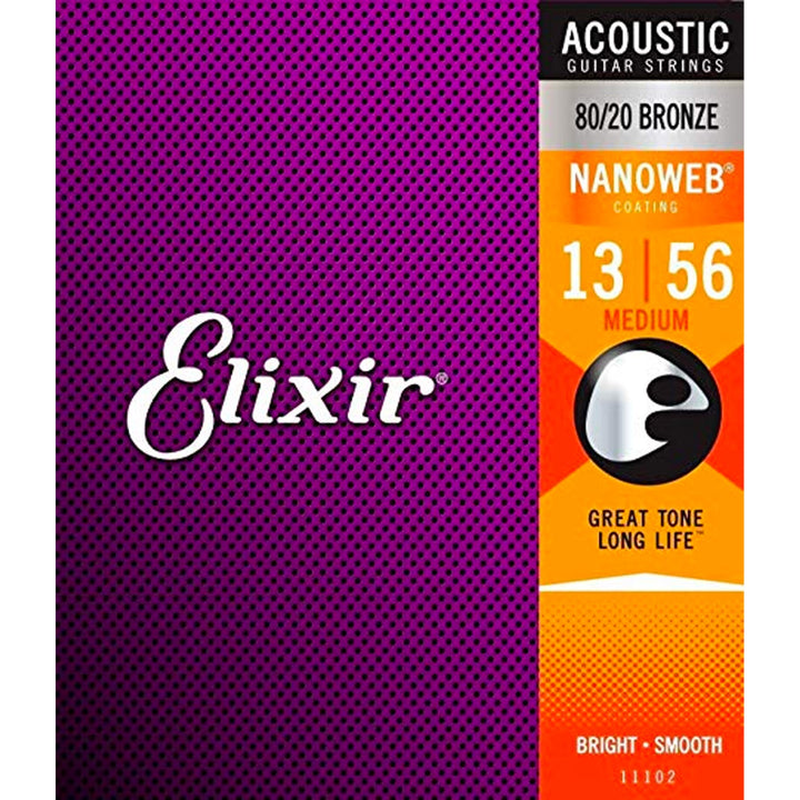 Elixir Nanoweb 80/20 Bronze Acoustic Strings (Medium 13-56)