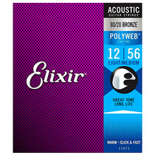 Elixir Polyweb 80/20 Acoustic Guitar Strings Light Medium 12-56