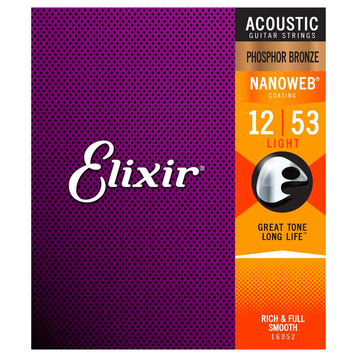 Elixir Nanoweb Phosphor Bronze Acoustic Guitar Strings (12-53)