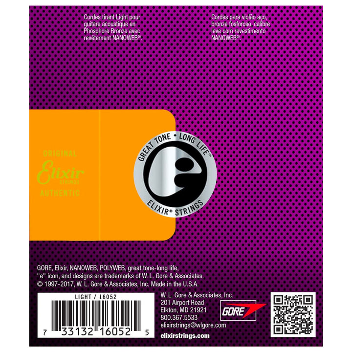 Elixir Nanoweb Phosphor Bronze Acoustic Guitar Strings (12-53)