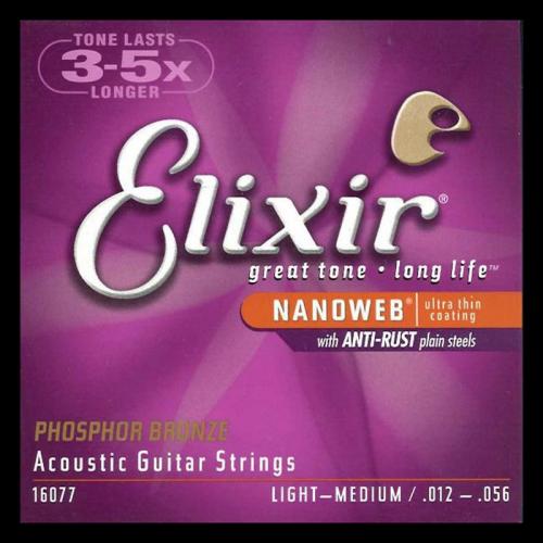 Elixir Nanoweb Phosphor Bronze Acoustic Strings (Light Medium 12-56)