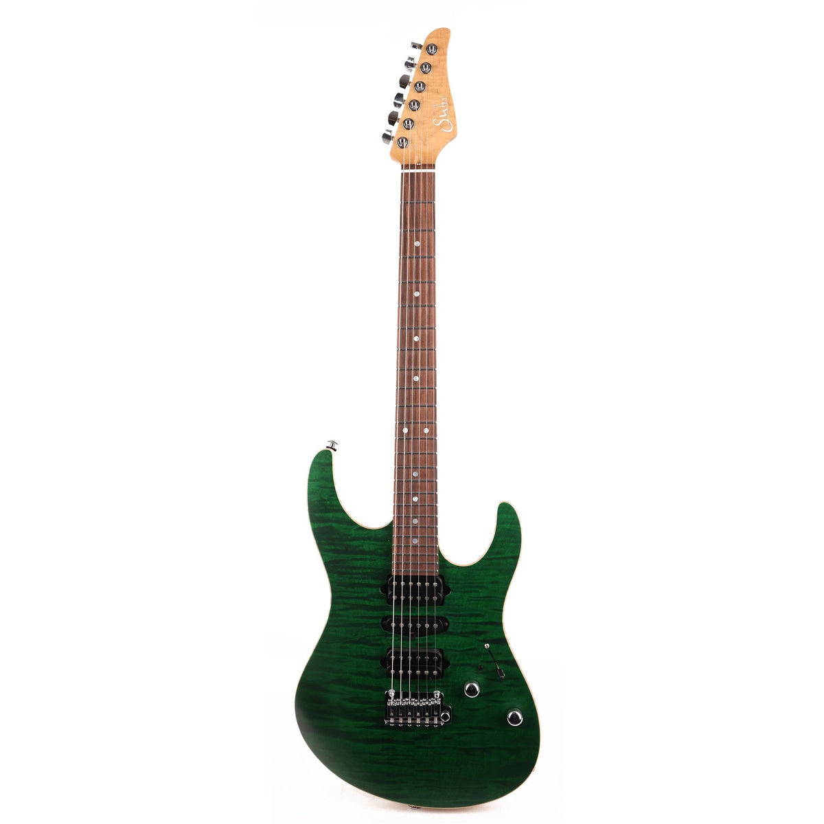 Suhr Modern Quilt Top Roasted Flame Maple Neck Trans Green Satin Used — 2