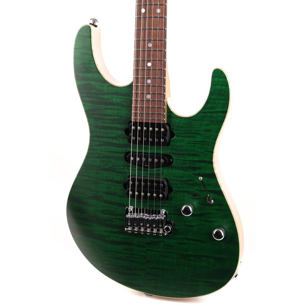 Suhr Modern Quilt Top Roasted Flame Maple Neck Trans Green Satin Used — 7