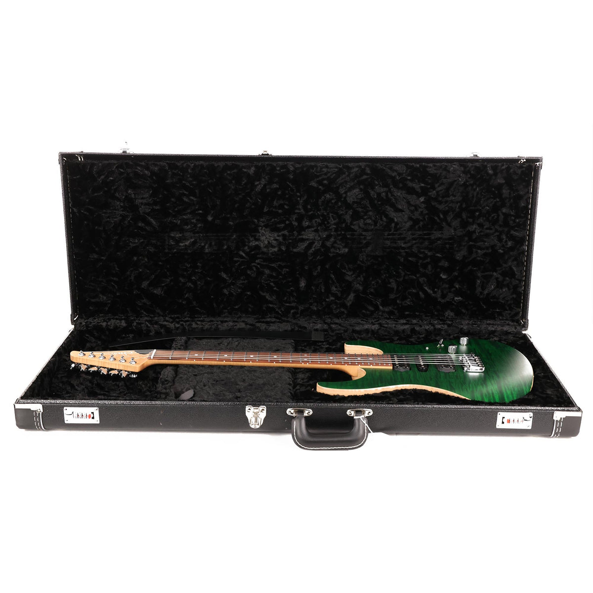 Suhr Modern Quilt Top Roasted Flame Maple Neck Trans Green Satin Used — 9