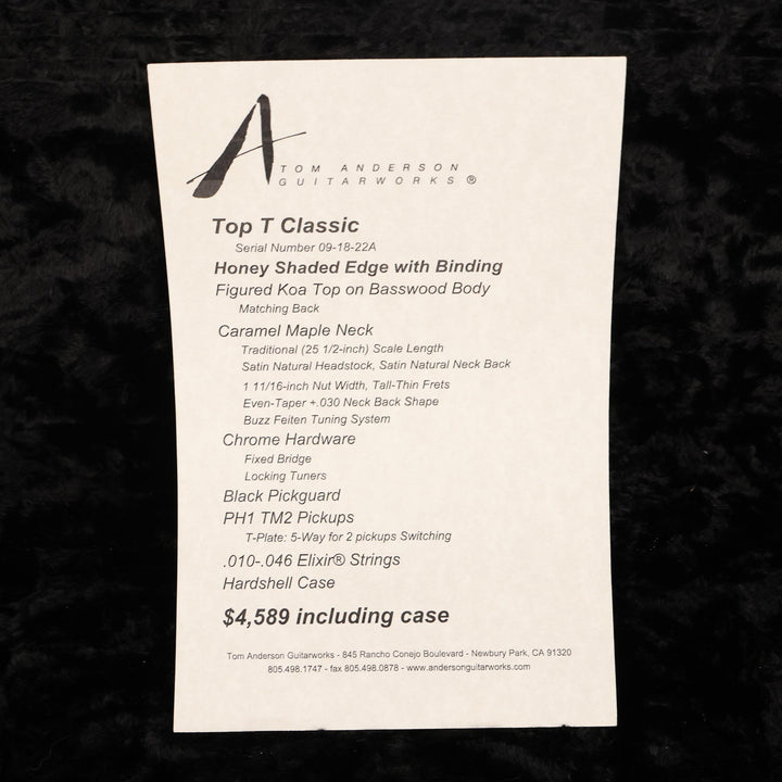 Tom Anderson Top T Classic Honey Shaded Edge 2022