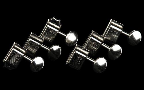 Kluson 6 In-Line Oval Tuning Machines Metal Double Line Nickel