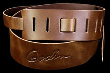 Godin Leather Guitar Strap With Embossed Logo Brown