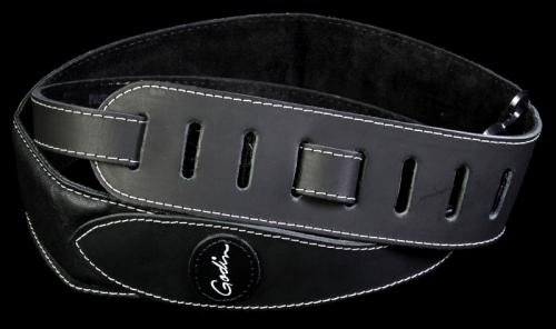 Godin Stitched Leather Padded Guitar Strap With Logo Black