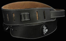 Seagull Stitched Leather and Suede Guitar Strap With Logo Black