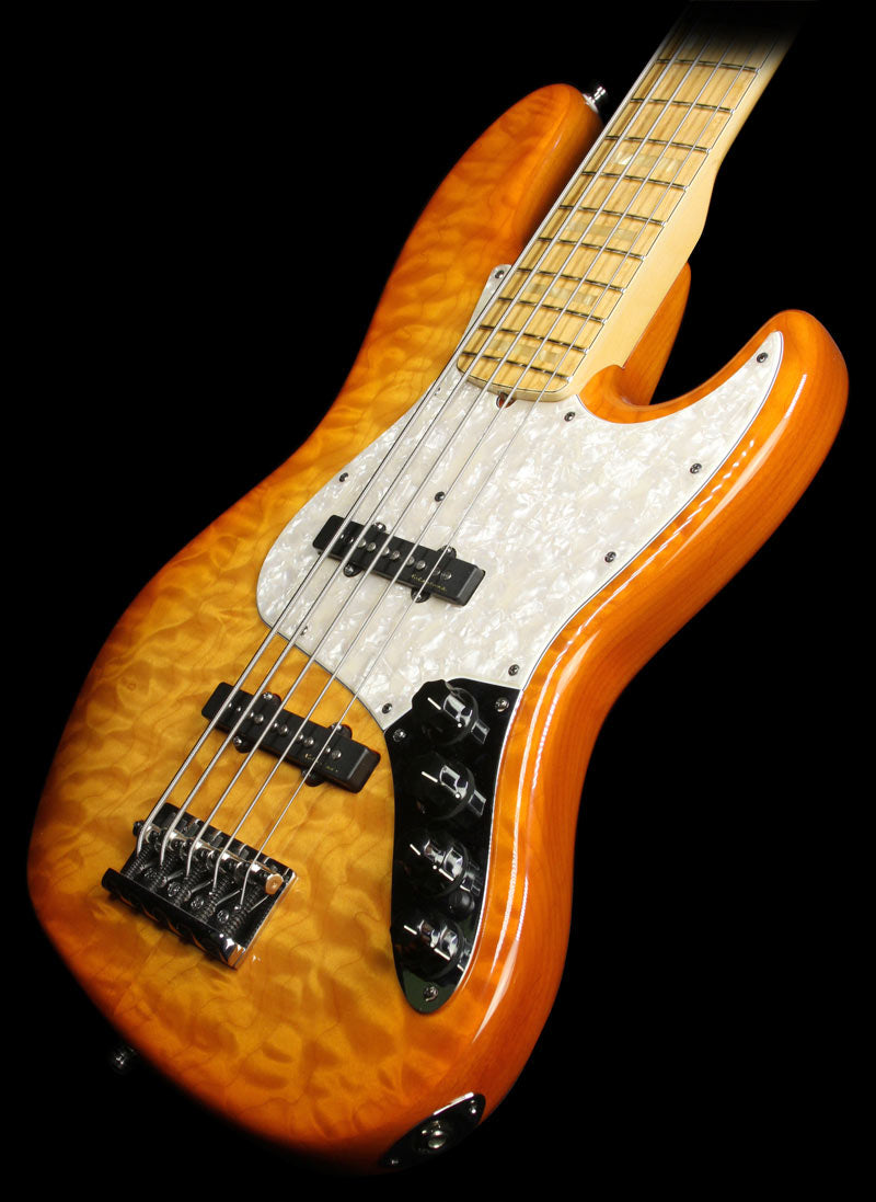 Used Fender Custom Shop Modern Jazz Bass V Electric Bass Guitar Amber Transparent Burst — 1