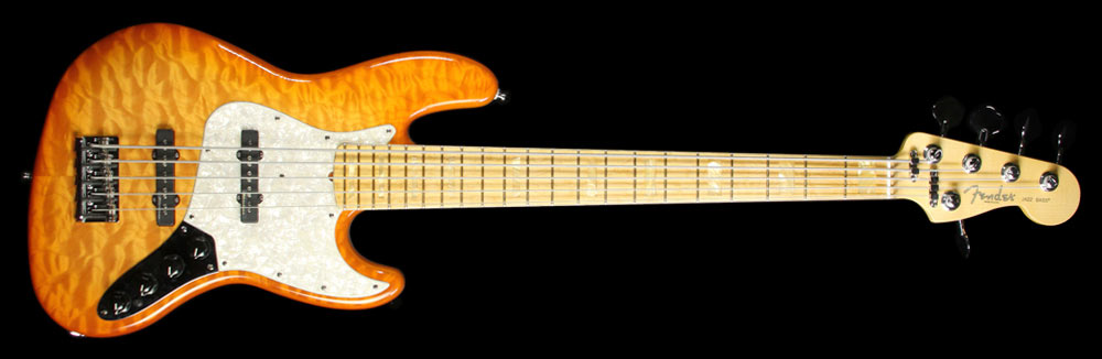 Used Fender Custom Shop Modern Jazz Bass V Electric Bass Guitar Amber Transparent Burst — 2