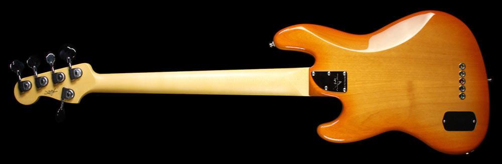Used Fender Custom Shop Modern Jazz Bass V Electric Bass Guitar Amber Transparent Burst — 3