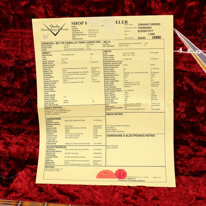 Fender Custom Limited Caballo Tono Ligero Relic Telecaster Aged Black 2022