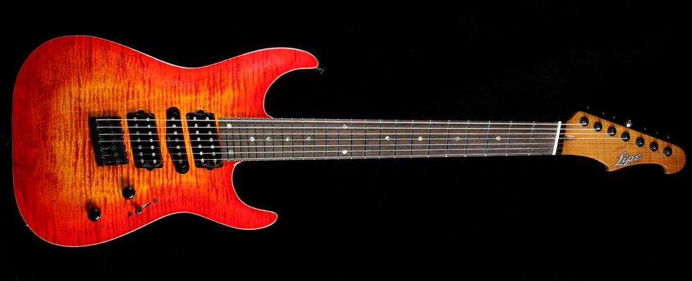 Lipe Virtuoso 7 Fanned Fret Curly Maple Seven String Electric Guitar Fireburst — 2