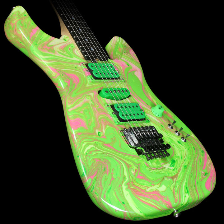 Used 2014 Wayne Guitars Meanie Green Electric Guitar Swirl Green/Pink