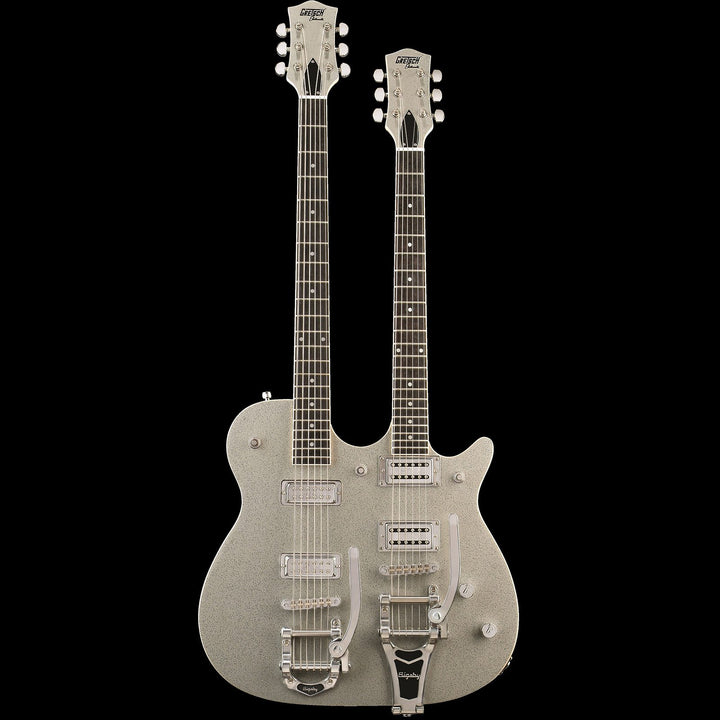 Gretsch G5566 Electromatic Jet Double Neck Baritone Electric Guitar Silver Sparkle