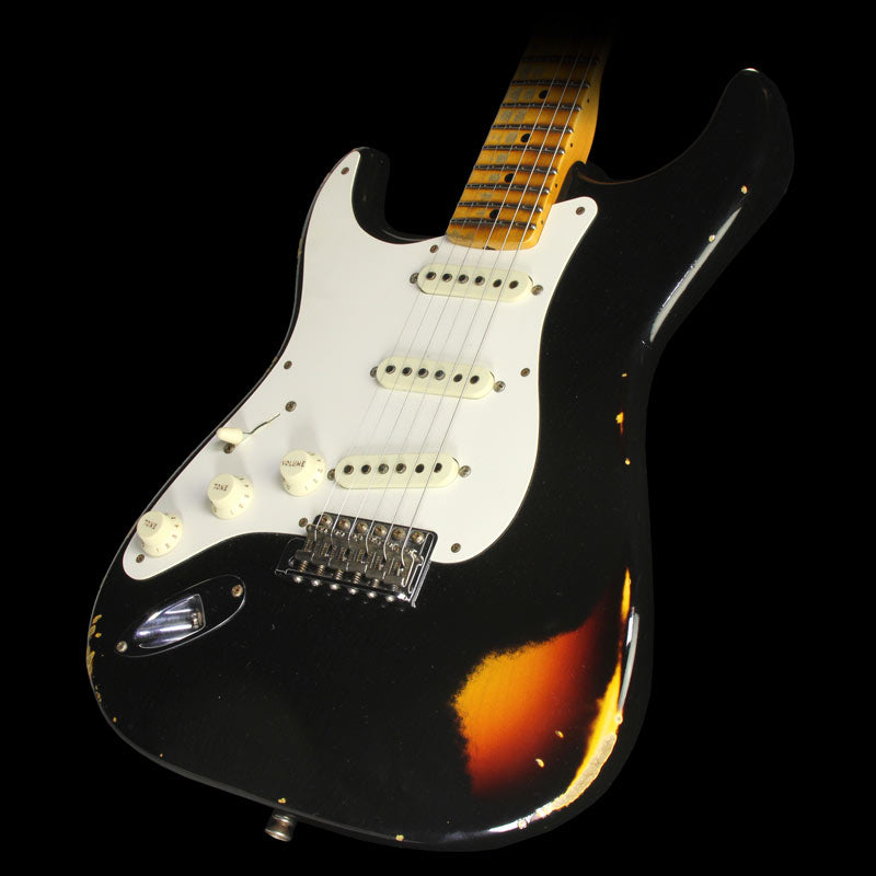 Used 2015 Fender Custom Shop 1957 Stratocaster Relic Left-Handed Electric Guitar Black over 2-Tone Sunburst — 1