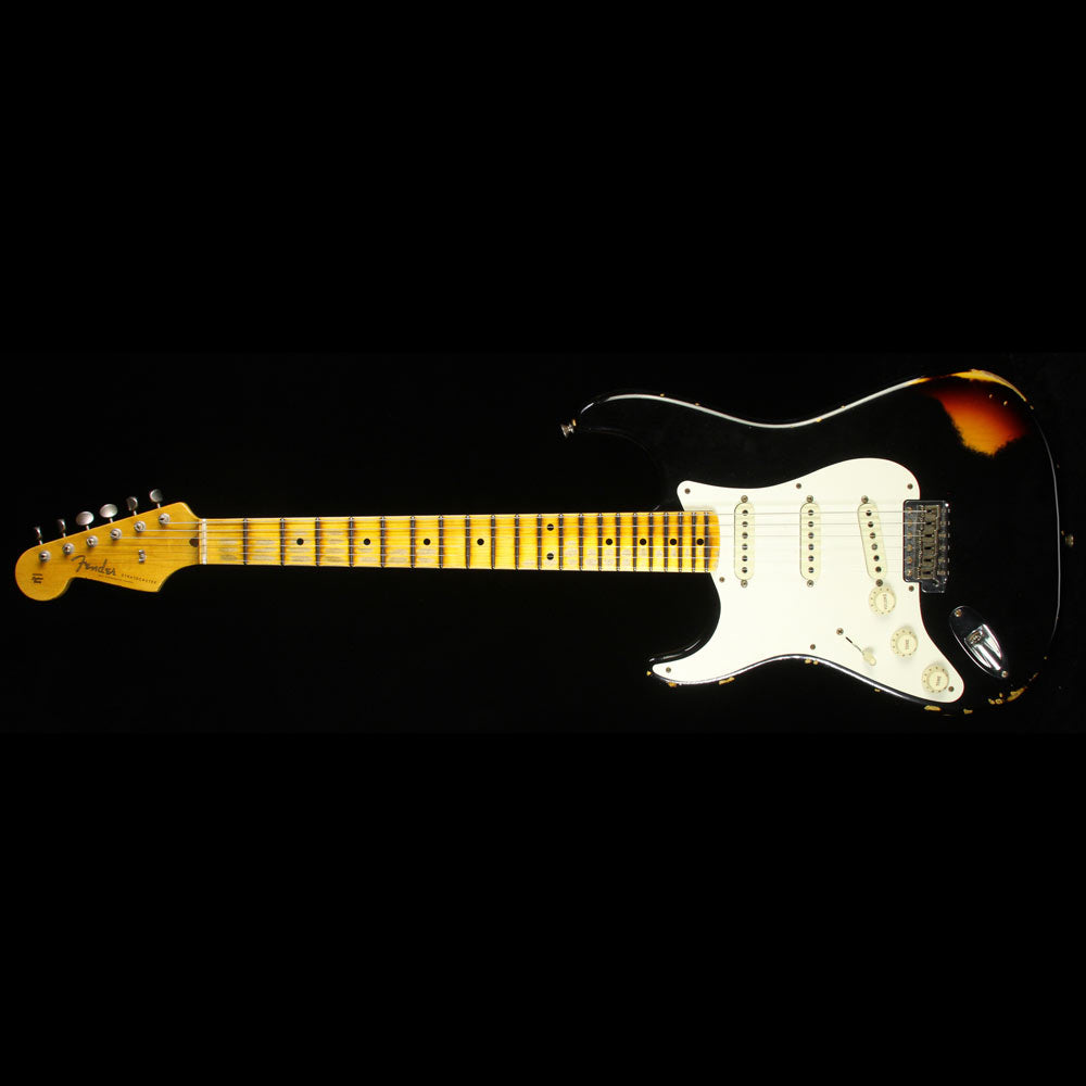 Used 2015 Fender Custom Shop 1957 Stratocaster Relic Left-Handed Electric Guitar Black over 2-Tone Sunburst — 2