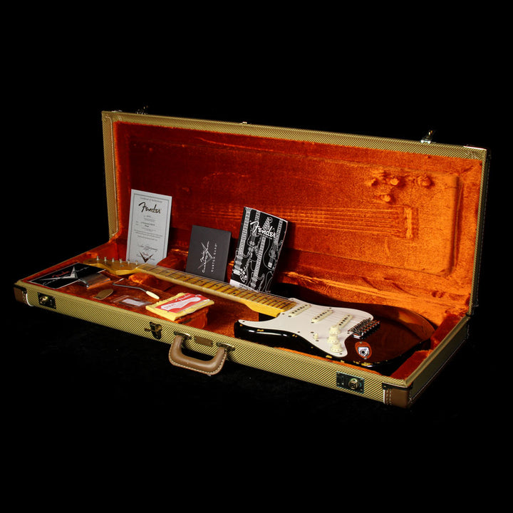 Used 2015 Fender Custom Shop 1957 Stratocaster Relic Left-Handed Electric Guitar Black over 2-Tone Sunburst