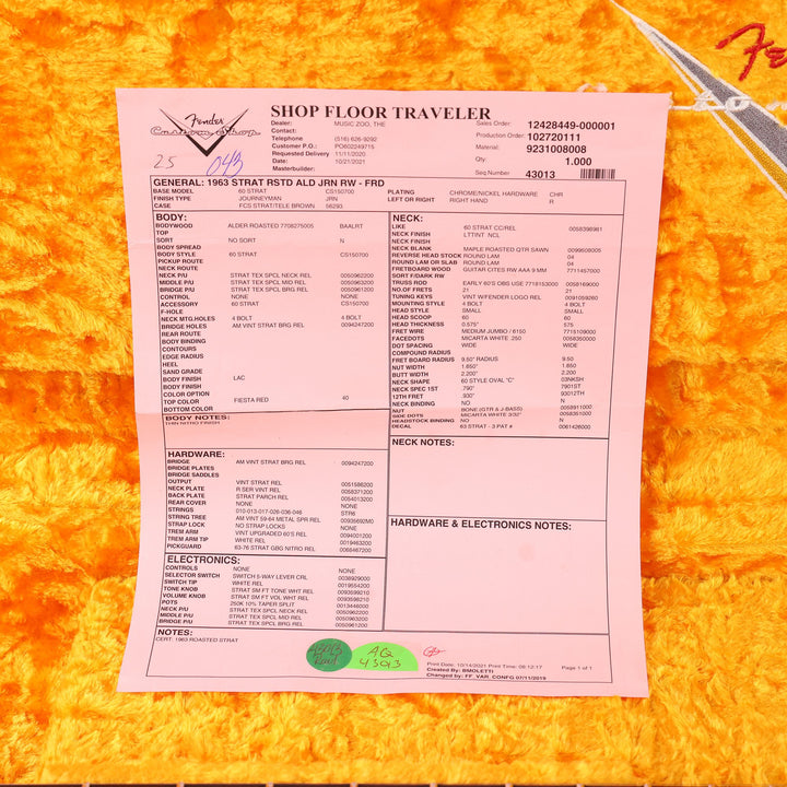 Fender Custom Shop 1963 Roasted Alder Stratocaster Journeyman Relic Fiesta Red