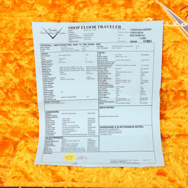 Fender Custom Shop NoNeck Stratocaster Triple Bare Knuckle Humbucker Transparent Ebony