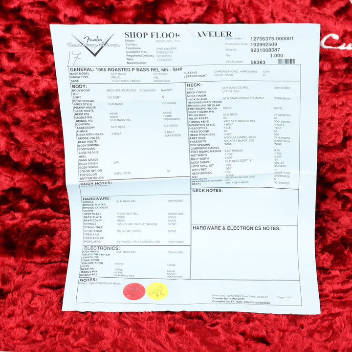 Fender Custom 1955 Precision Bass Relic Electric Bass Guitar Shell Pink