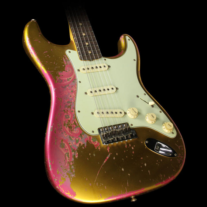 Used 2015 Fender Custom Shop Master Built '60 Heavy Relic Stratocaster Electric Guitar Frost Gold on Pink Paisley