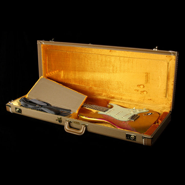 Used 2015 Fender Custom Shop Master Built '60 Heavy Relic Stratocaster Electric Guitar Frost Gold on Pink Paisley