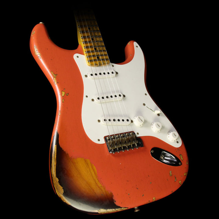 Fender Custom 2017 Time Machine Series '55 Stratocaster Relic Electric Guitar Aged Coral Pink over Chocolate 2-Tone Sunburst