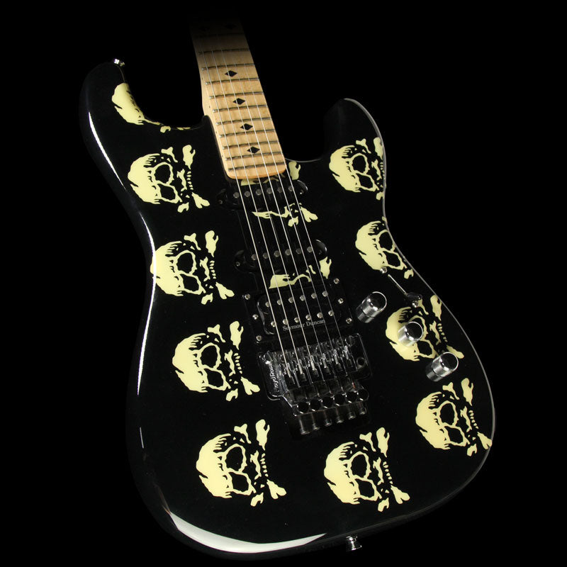 Used ESP Michael Wilton Signature Electric Guitar Black with Glow Skulls — 1