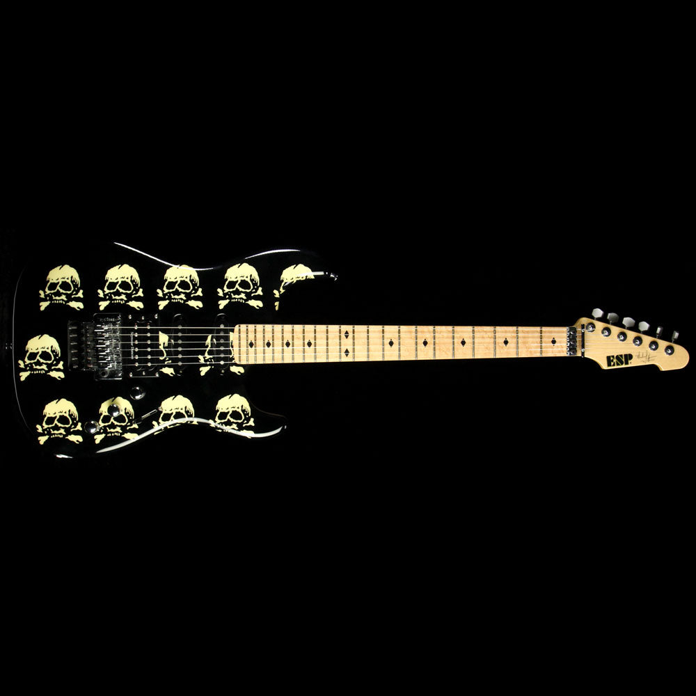 Used ESP Michael Wilton Signature Electric Guitar Black with Glow Skulls — 2