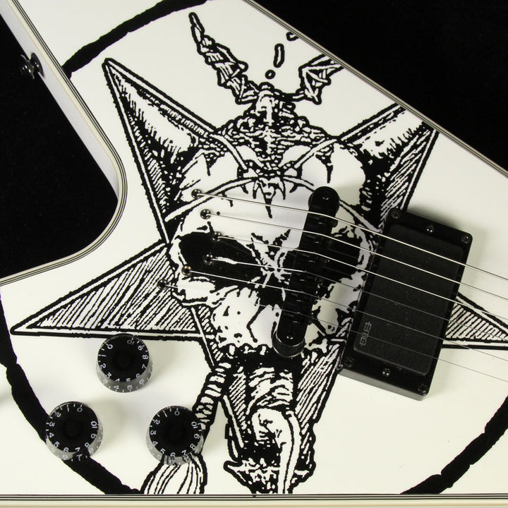 Used 2015 Dean Eric Peterson Old Skull V Electric Guitar Black White Skull Graphic