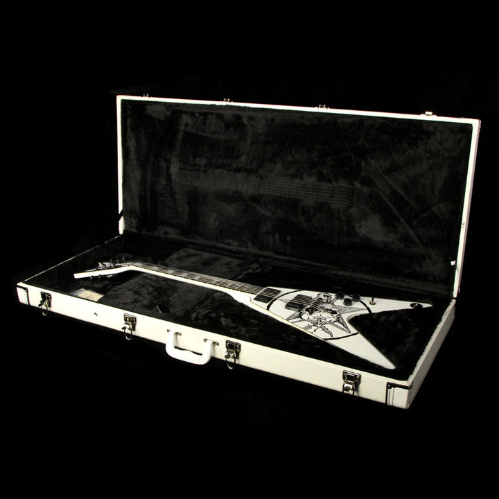 Used 2015 Dean Eric Peterson Old Skull V Electric Guitar Black White Skull Graphic