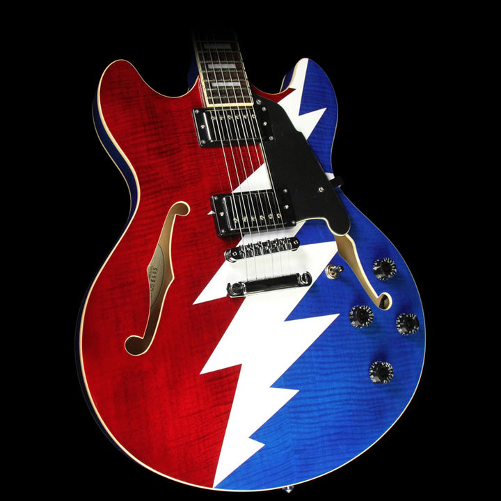 Used D'Angelico Premier Series Grateful Dead DC Electric Guitar Red and Blue Lightning Bolt