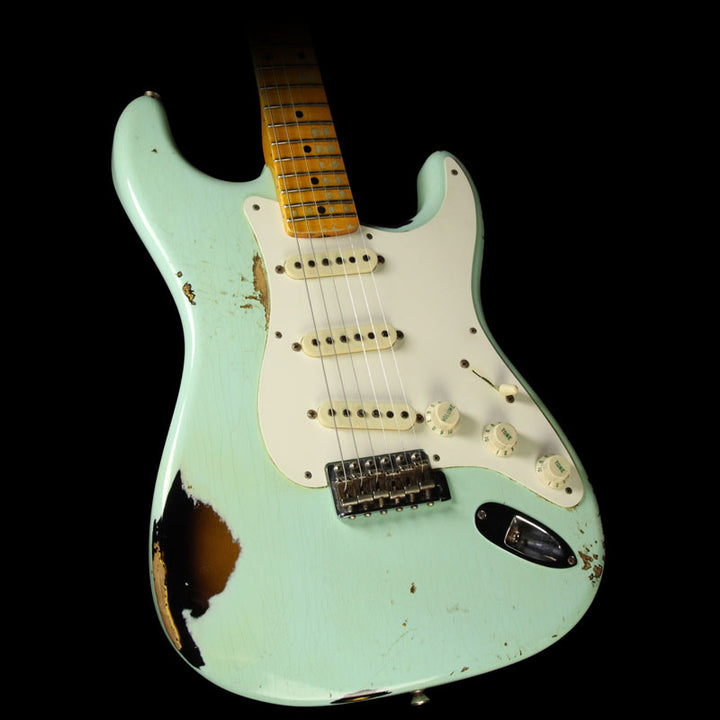 Used 2015 Fender Custom Shop 1957 Stratocaster Heavy Relic Electric Guitar Surf Green over Sunburst