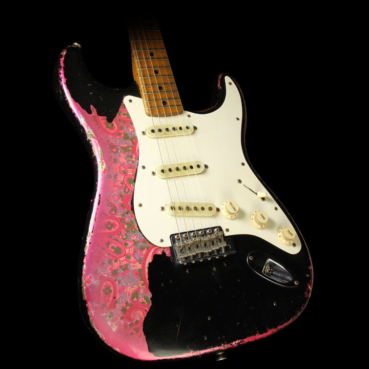 Used 2016 Fender Custom Shop Masterbuilt Jason Smith Roasted Ash 1969 Stratocaster Relic Electric Guitar Black Over Pink Paisley