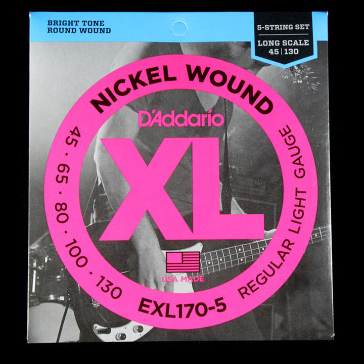 D'Addario Nickel Wound 5-String Long-Scale Bass Strings 45-130