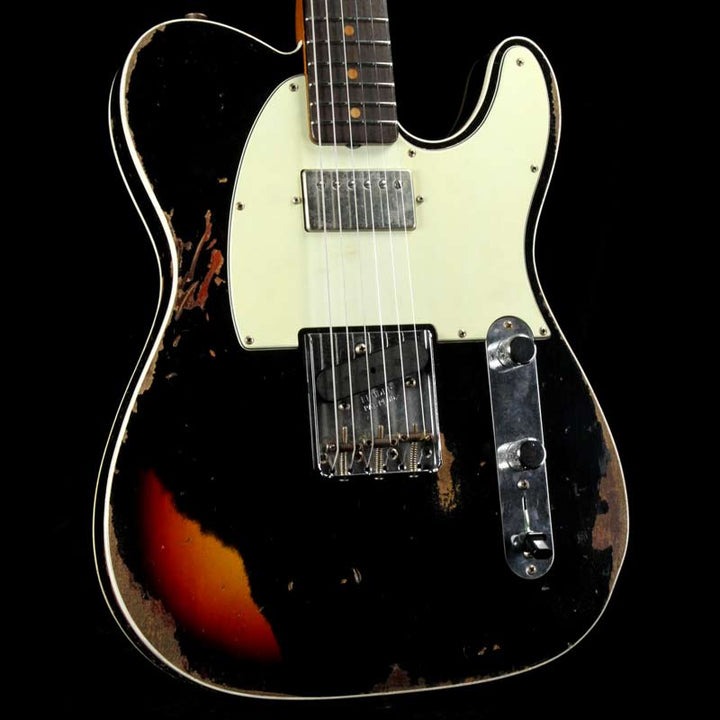 Fender Custom Shop Reverse Custom HS Telecaster Aged Black Over 3 Color Sunburst Heavy Relic