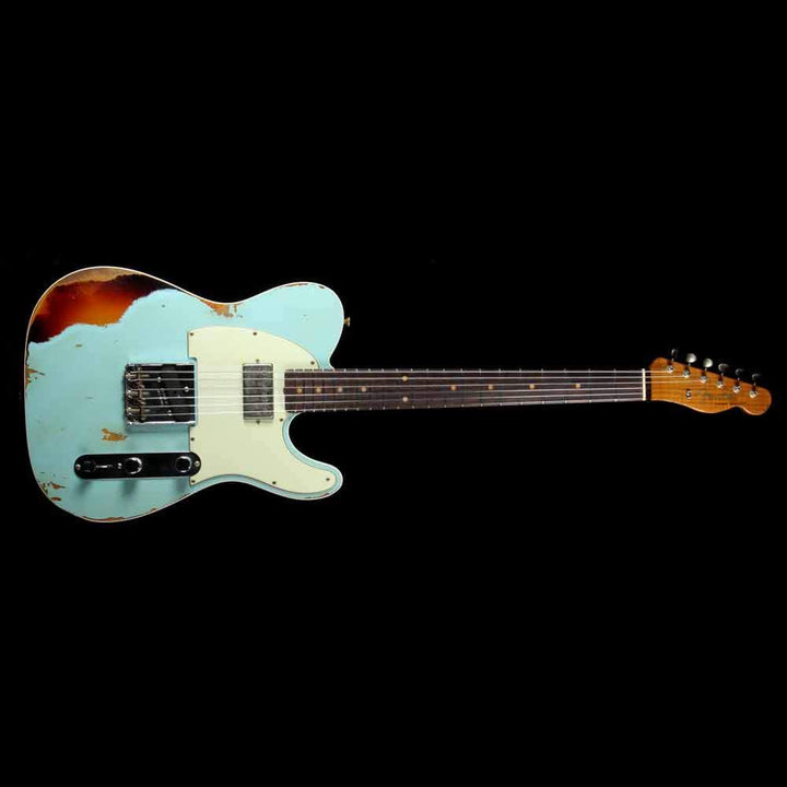 Fender Custom Shop Reverse Custom HS Telecaster Limited Edition Aged Daphne Blue over 3-Color Sunburst