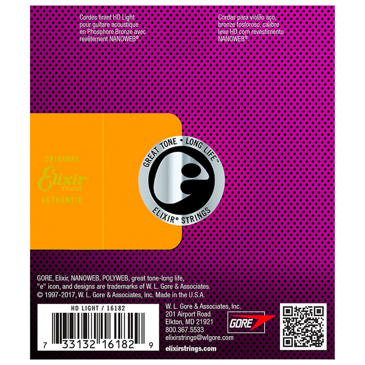 Elixir Nanoweb Acoustic Guitar Strings Phosphor Bronze HD Light 13-53
