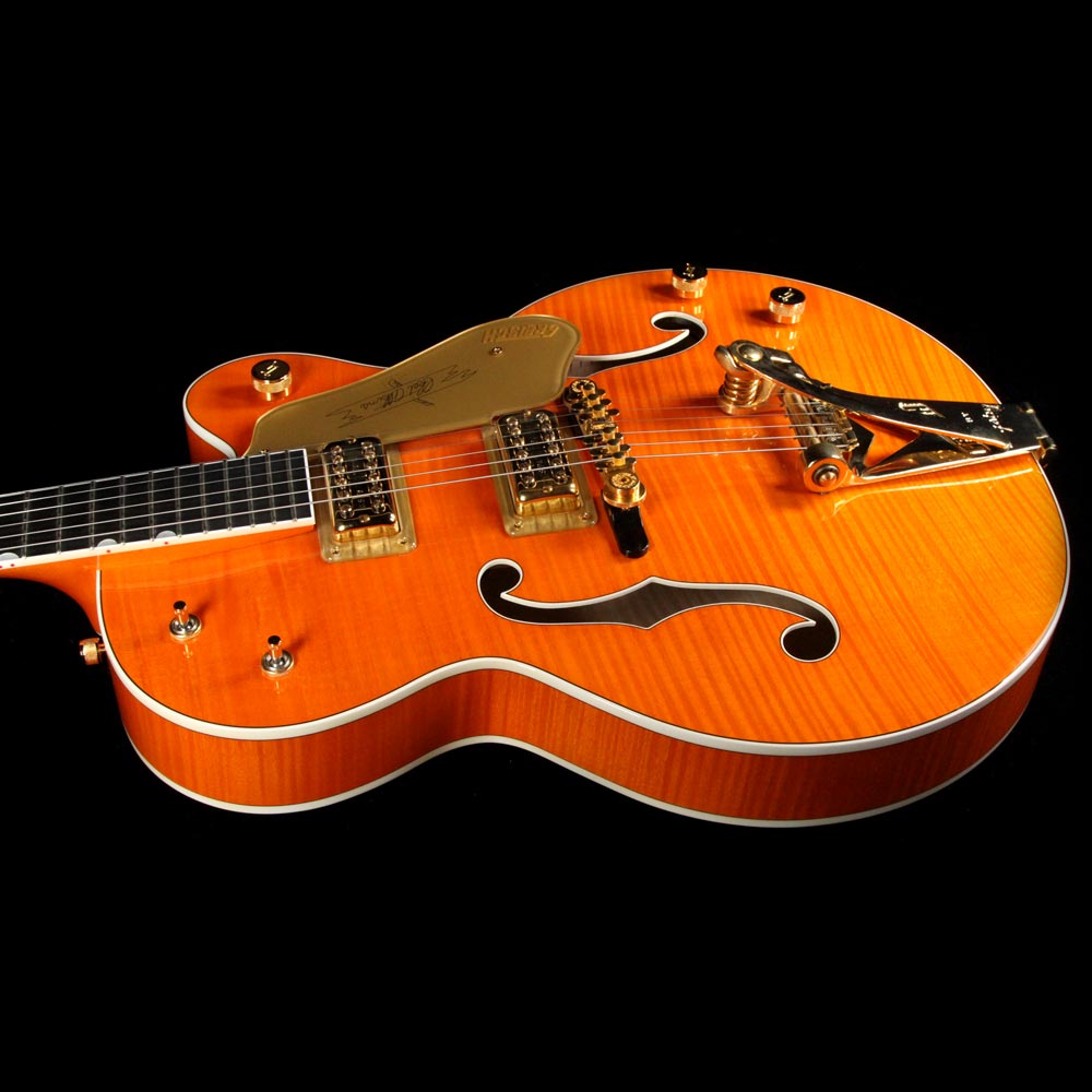 Used 2010 Gretsch G6120TM Chet Atkins Tiger Maple Electric Guitar Orange — 4