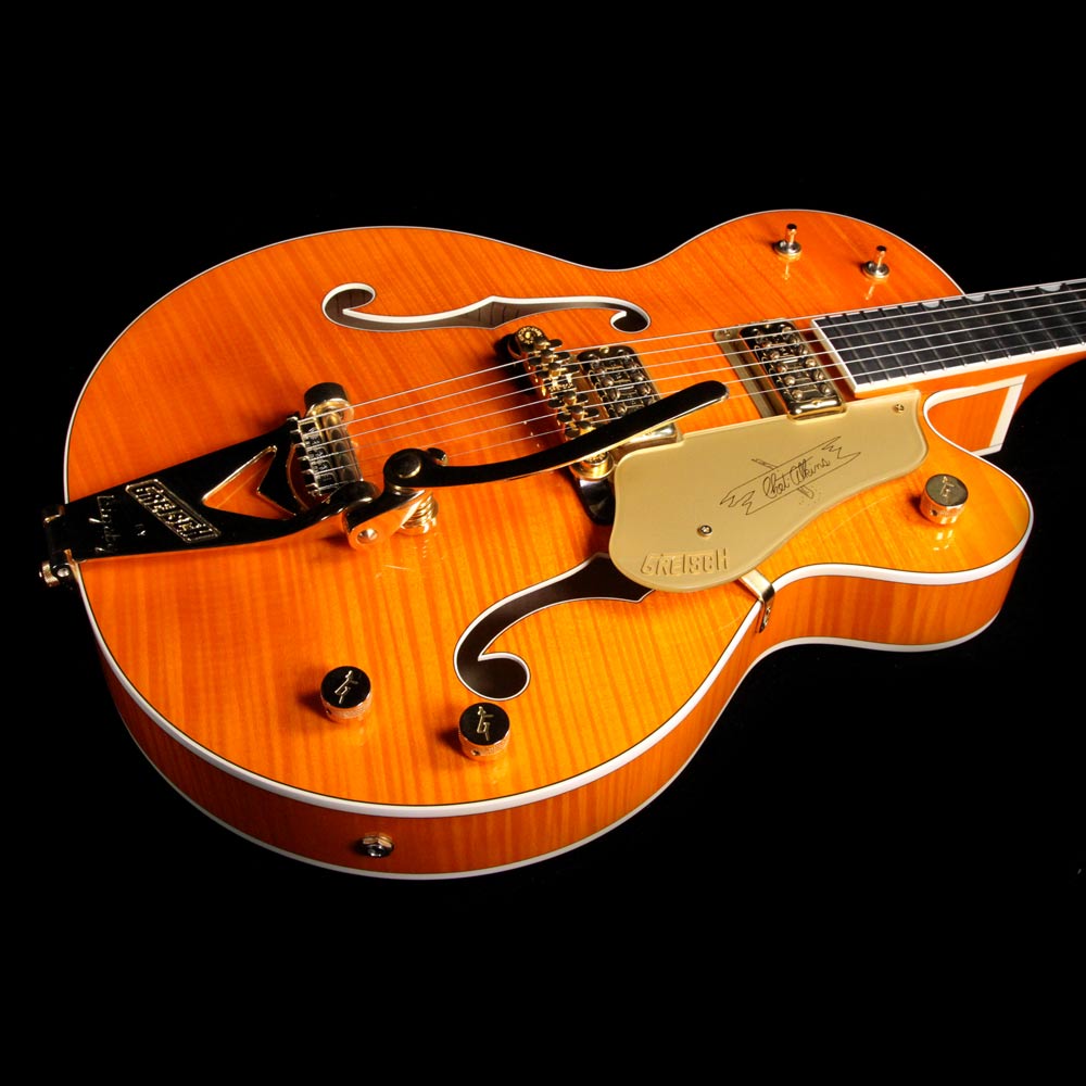 Used 2010 Gretsch G6120TM Chet Atkins Tiger Maple Electric Guitar Orange — 5