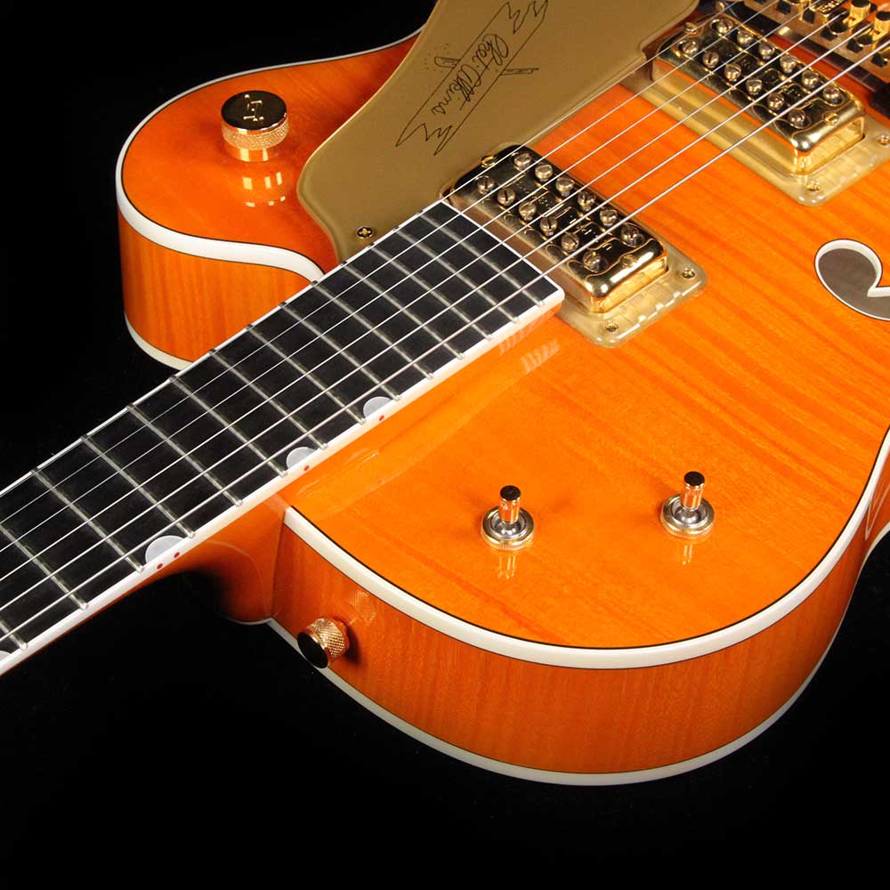Used 2010 Gretsch G6120TM Chet Atkins Tiger Maple Electric Guitar Orange — 7