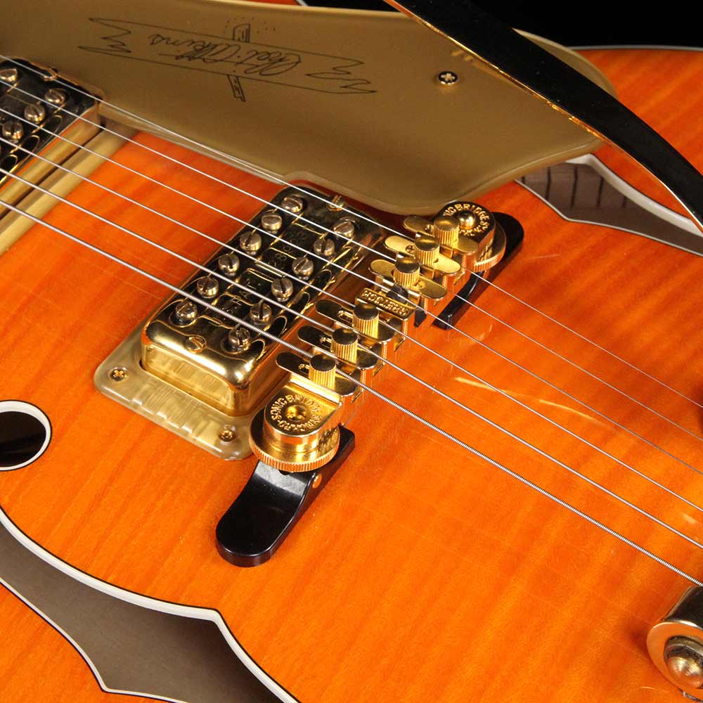 Used 2010 Gretsch G6120TM Chet Atkins Tiger Maple Electric Guitar Orange — 8