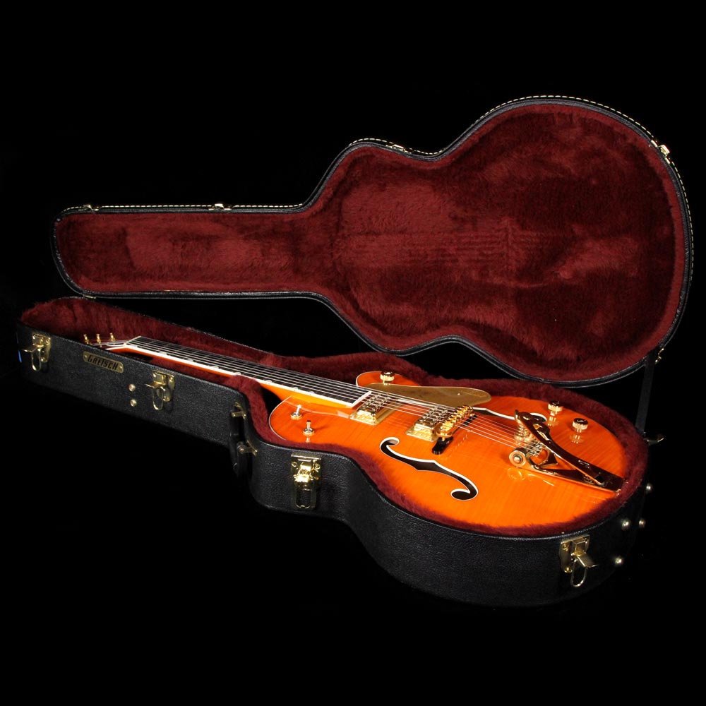 Used 2010 Gretsch G6120TM Chet Atkins Tiger Maple Electric Guitar Orange — 10
