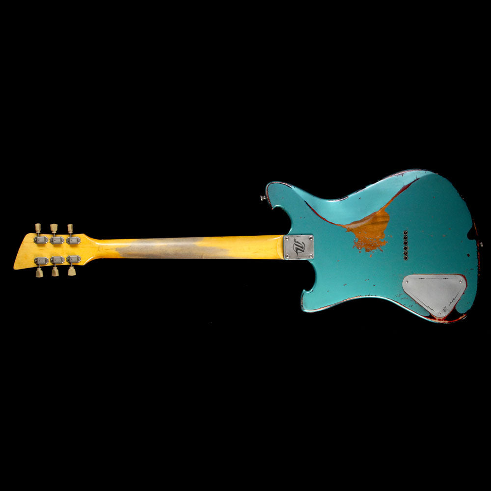 Used 2017 Wild Custom Guitars Wildmaster Electric Guitar Relic Teal Green over Sunburst — 3