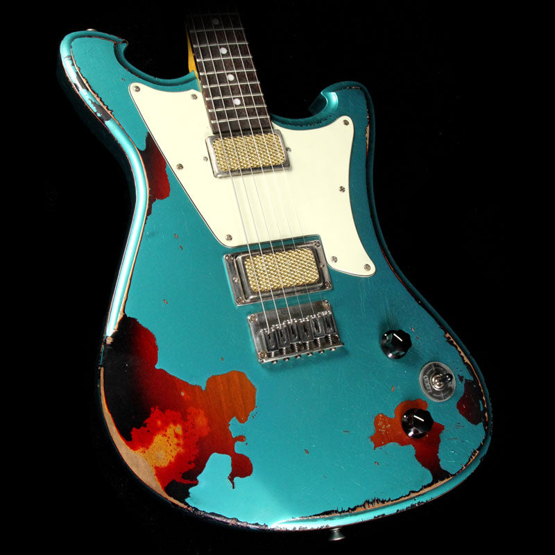 Used 2017 Wild Custom Guitars Wildmaster Electric Guitar Relic Teal Green over Sunburst — 1