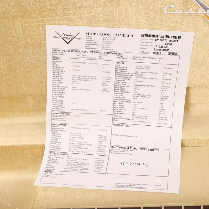 Fender Custom Shop '62 Stratocaster Masterbuilt Jason Smith Ultimate Relic Taos Turquoise