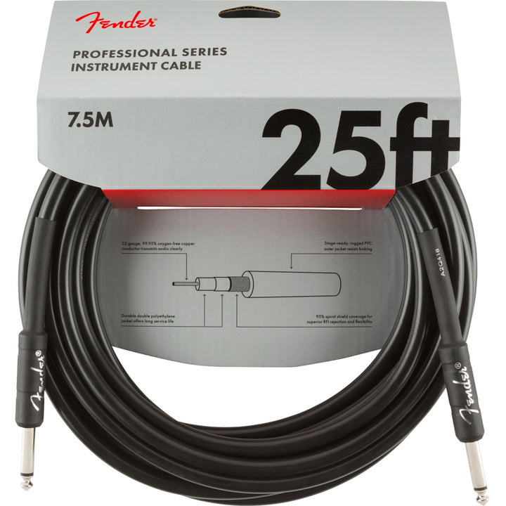 Fender Pro Series Instrument Cable 25 Feet Straight Black